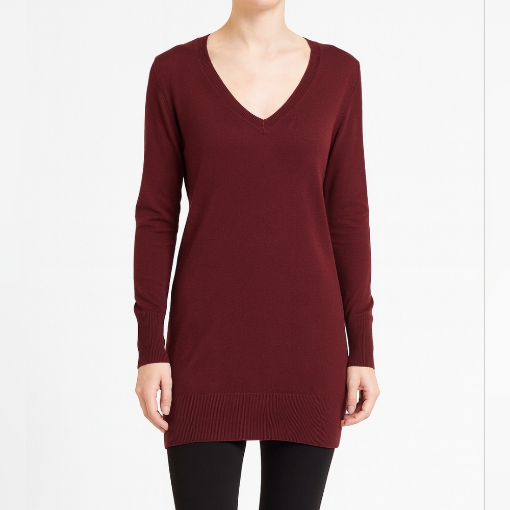 Moda International Womens Vneck Burgundy Red Tunic Size L Silk Cashmere Boho